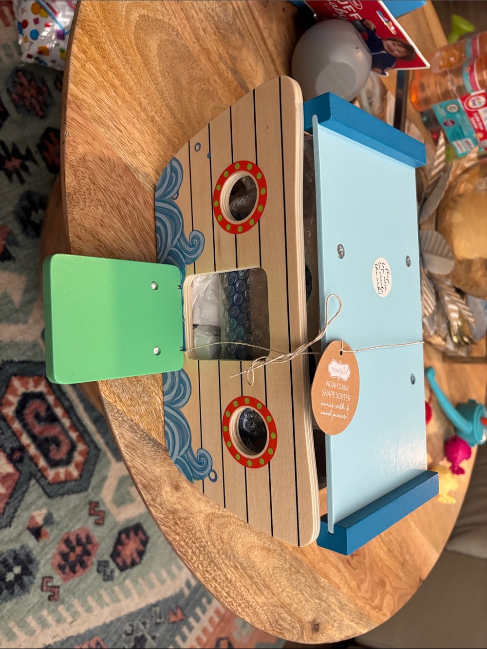 Wooden Toy Boat with Blue and Green Accents - Kids Toy